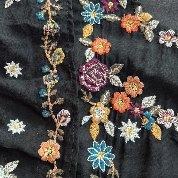 Maeve Floral Sheer Tiered Dress, Black w/Embroidered Flowers, Size 2 - Picture 12 of 15